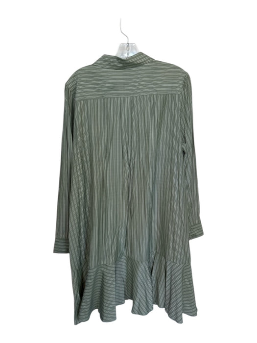 Tuckernuck Size XL Green & White Polyester Long Sleeve Striped Drop Waist Dress Green & White / XL