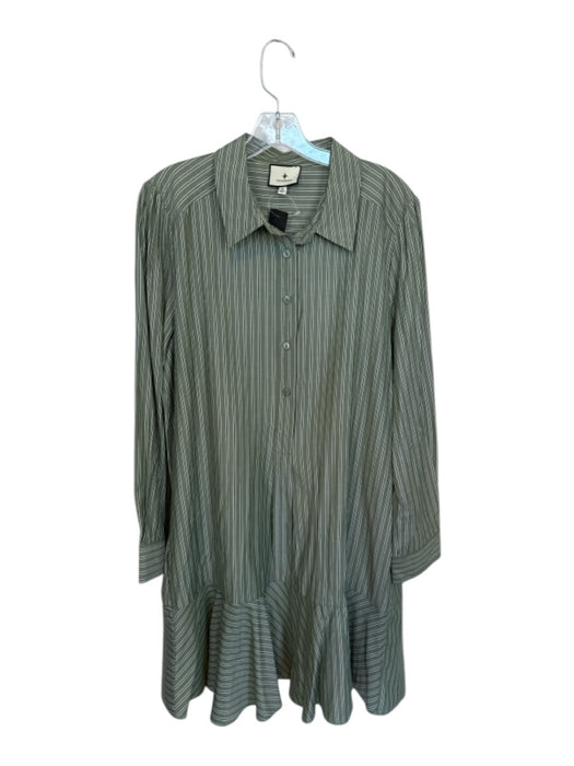 Tuckernuck Size XL Green & White Polyester Long Sleeve Striped Drop Waist Dress Green & White / XL