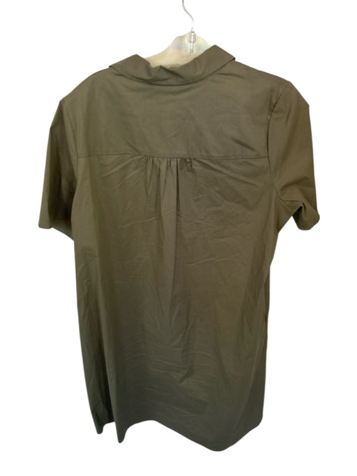 Renuar Size L Olive Green Cotton Short Sleeve Collar V Neck Dress Olive Green / L