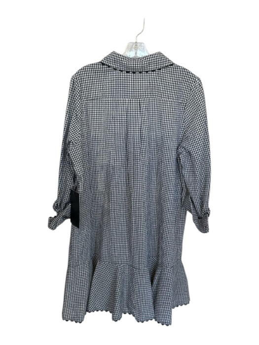 Tuckernuck Size XL White & Black Cotton Long Sleeve Checkered Drop Waist Dress White & Black / XL