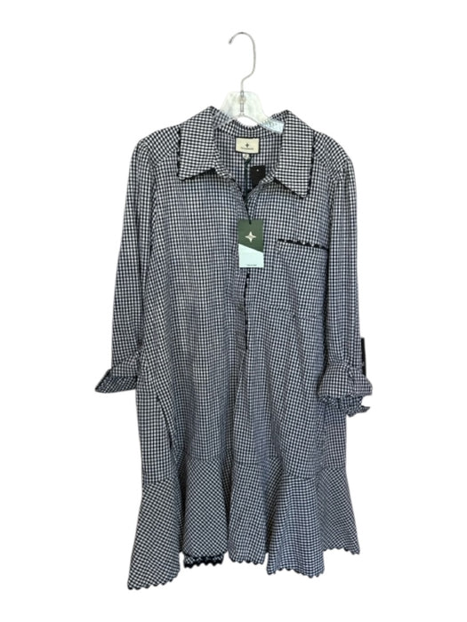 Tuckernuck Size XL White & Black Cotton Long Sleeve Checkered Drop Waist Dress White & Black / XL