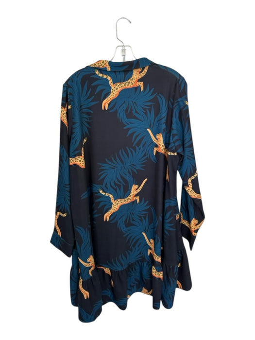 Ruti Size M/L Black & Teal Polyester Long Sleeve Cheetah Collar Dress Black & Teal / M/L