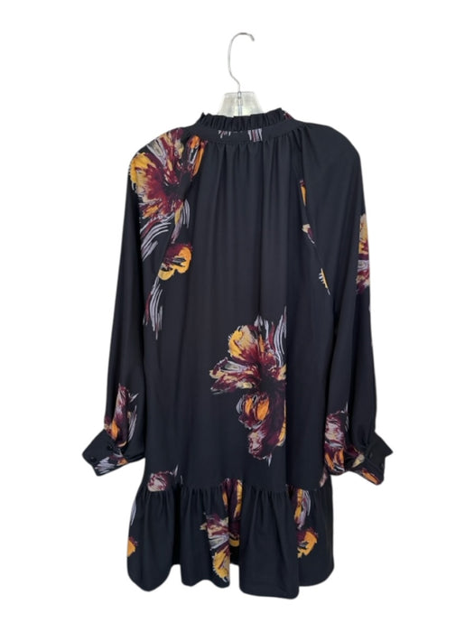 Ruti Size M/L Black & Purple Polyester Long Sleeve Flowers Ruffle collar Dress Black & Purple / M/L