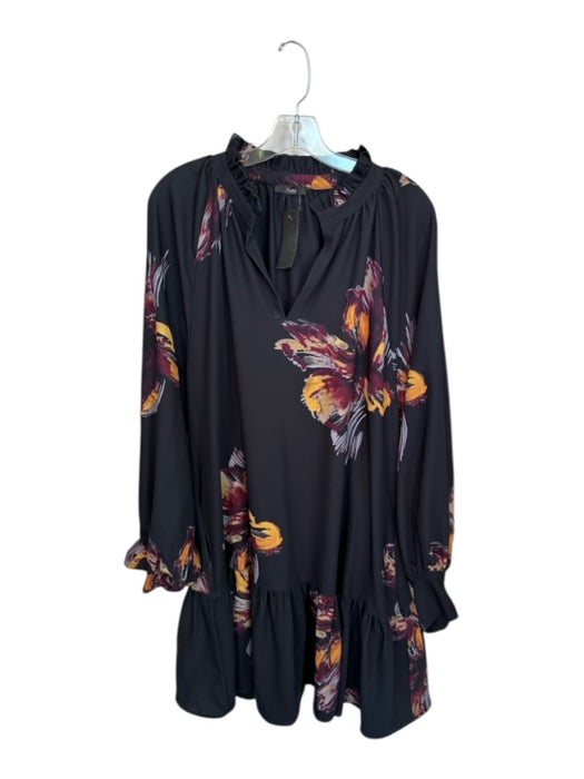 Ruti Size M/L Black & Purple Polyester Long Sleeve Flowers Ruffle collar Dress Black & Purple / M/L