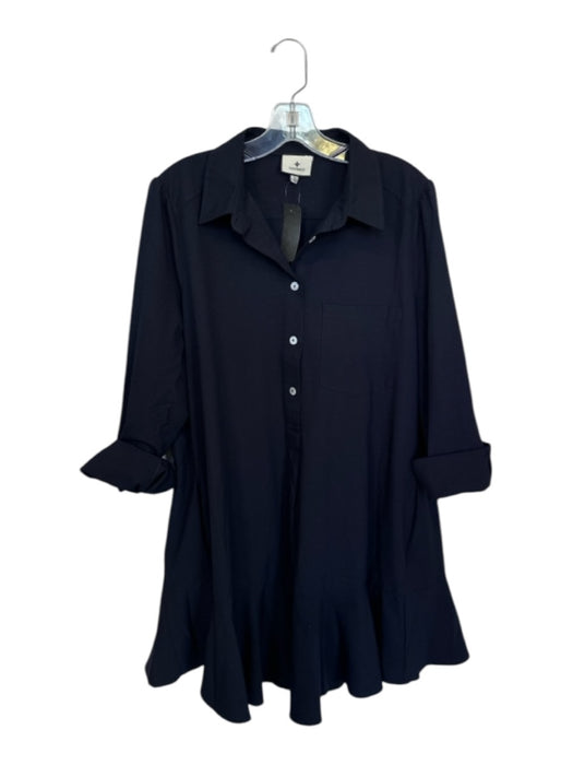 Tuckernuck Size XL Black Polyester Long Sleeve Half Button Drop Waist Dress Black / XL