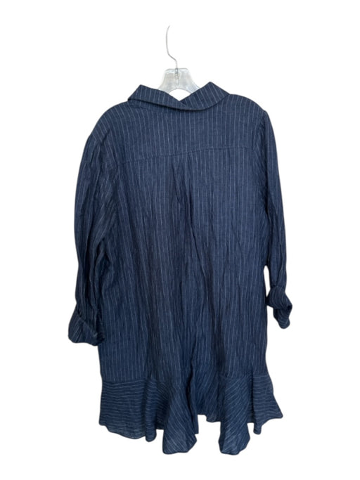 Tuckernuck Size XL Navy & white Linen Long Sleeve Pinstripe Drop Waist Dress Navy & white / XL