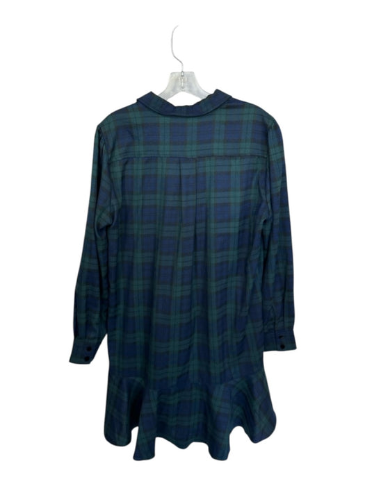 Tuckernuck Size XL Navy & Green Cotton Long Sleeve Plaid Drop Waist Dress Navy & Green / XL