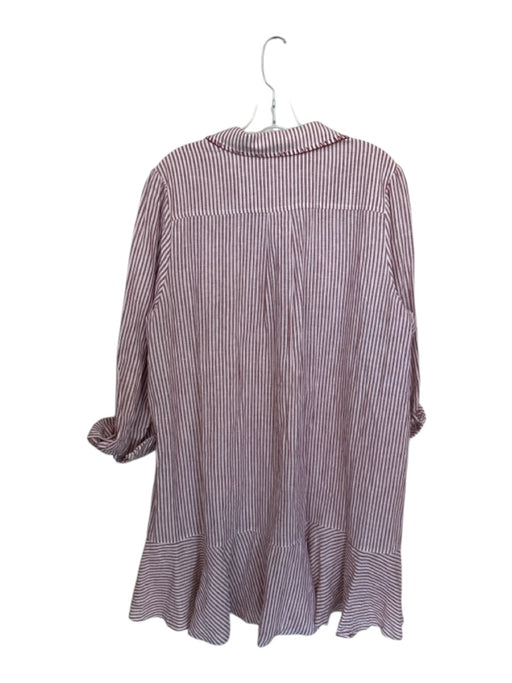 Tuckernuck Size XL White & Red Linen Long Sleeve Striped Drop Waist Dress White & Red / XL