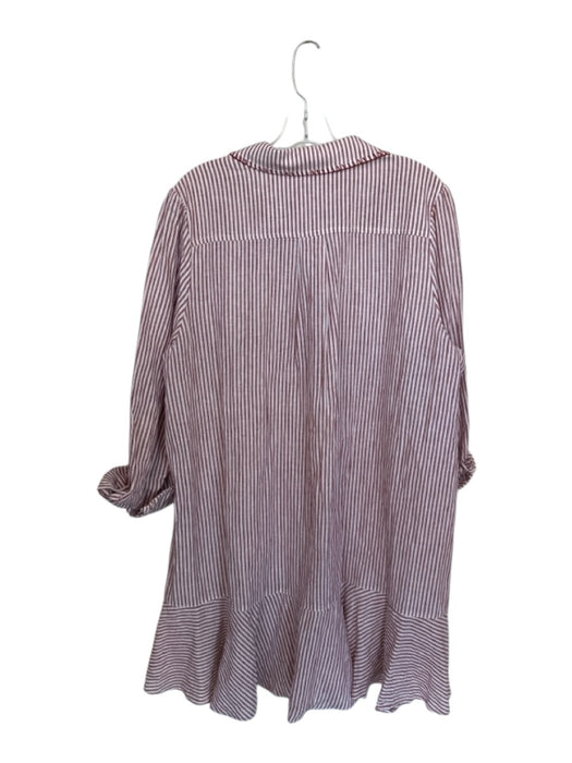 Tuckernuck Size XL White & Red Linen Long Sleeve Striped Drop Waist Dress White & Red / XL