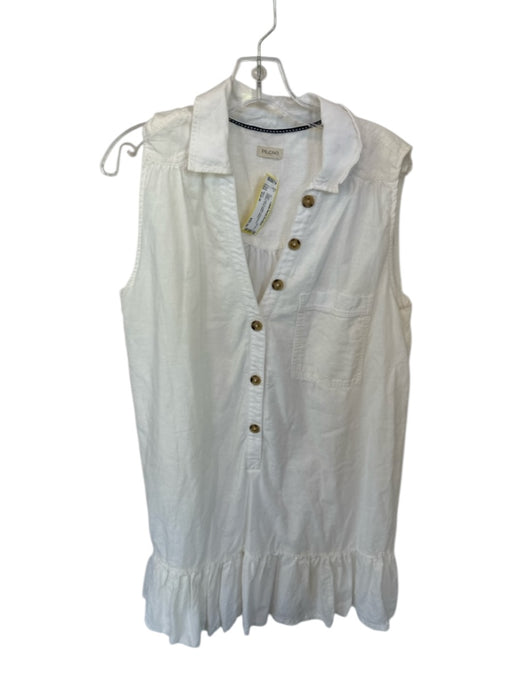 Pilcro Size Est M White Linen & Cotton Sleeveless Buttons Drop Waist Dress White / Est M