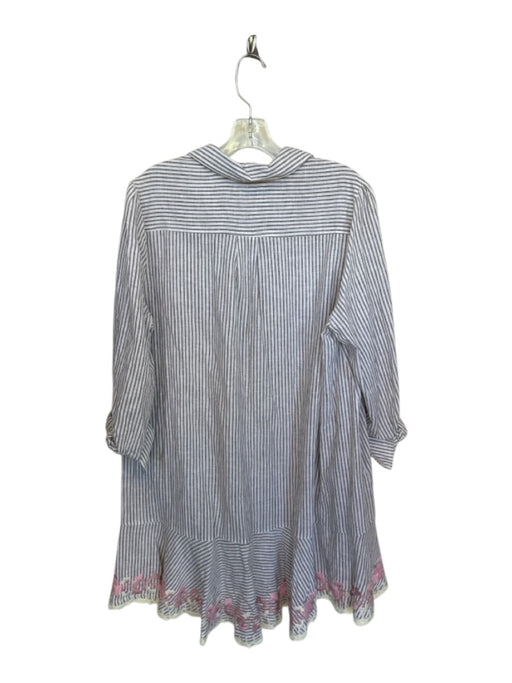 Tuckernuck Size XL White & Taupe Linen Long Sleeve Striped Drop Waist Dress White & Taupe / XL