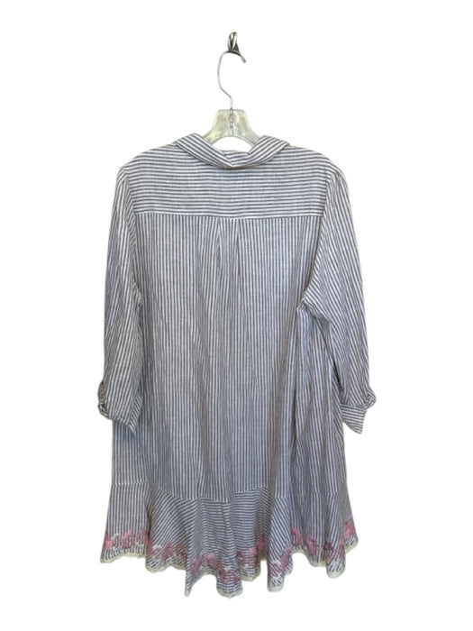Tuckernuck Size XL White & Taupe Linen Long Sleeve Striped Drop Waist Dress White & Taupe / XL
