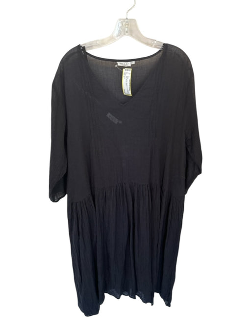 masai Size L Black Cotton Long Sleeve Pleat Detail Maxi Slip Inc. Dress Black / L