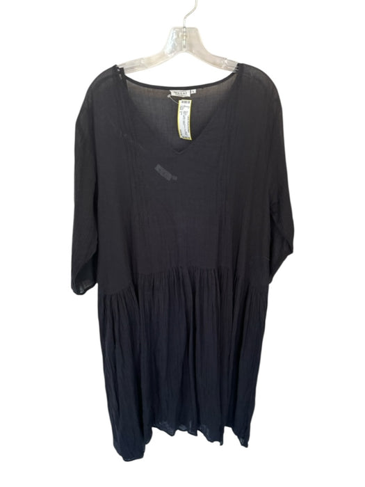 masai Size L Black Cotton Long Sleeve Pleat Detail Maxi Slip Inc. Dress Black / L