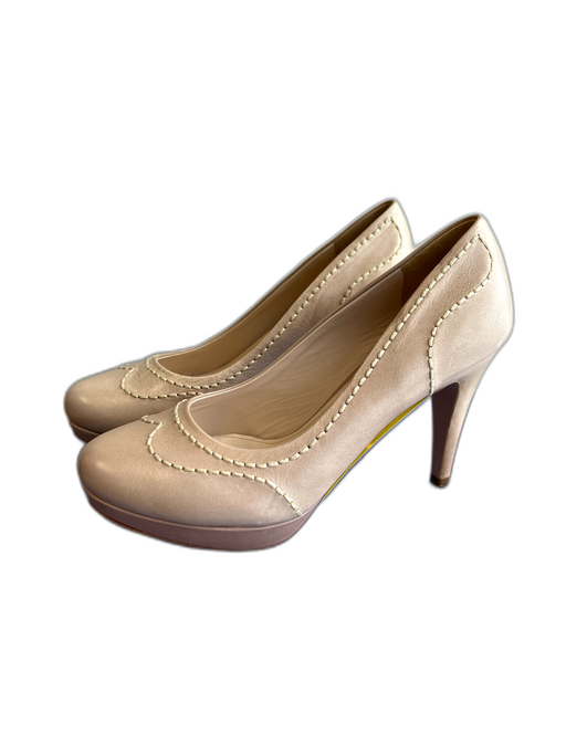 Prada Shoe Size 6.5 Beige Leather Stitch Detail Almond Toe High Heel Pump Shoes Beige / 6.5