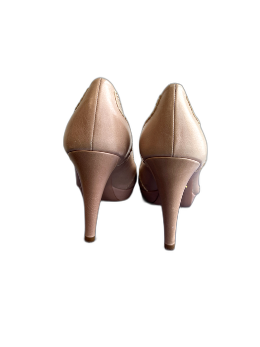 Prada Shoe Size 6.5 Beige Leather Stitch Detail Almond Toe High Heel Pump Shoes Beige / 6.5