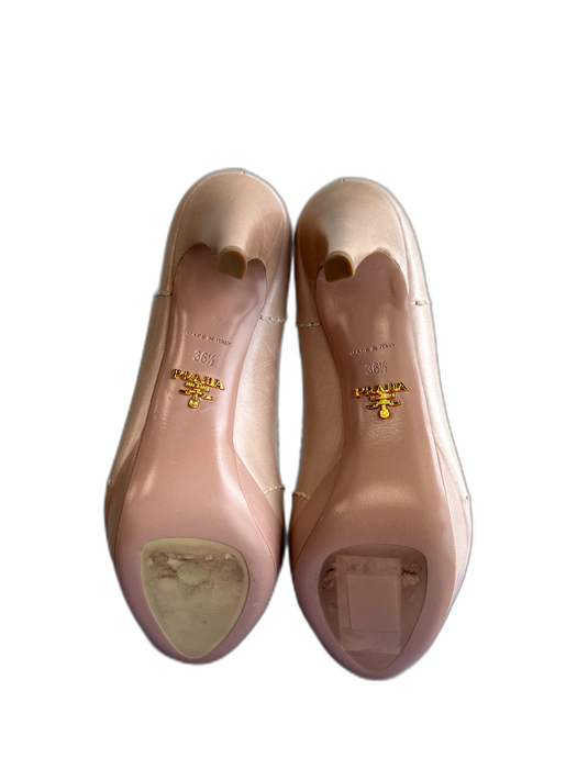 Prada Shoe Size 6.5 Beige Leather Stitch Detail Almond Toe High Heel Pump Shoes Beige / 6.5