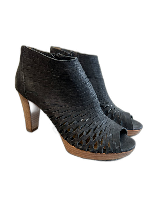 Paul Green Shoe Size 6 Black Leather Stacked Heel Peep Toe Side Zip bootie Shoes Black / 6