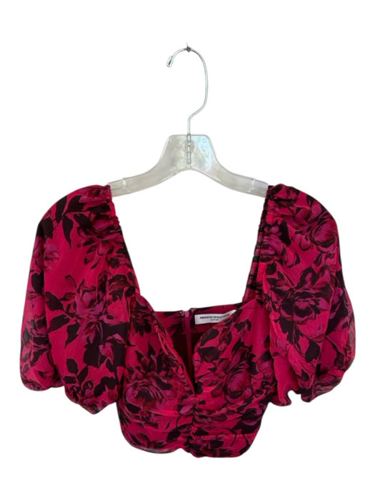 Amanda Uprichard Size XS Pink & Black Polyester Long Balloon Sleeve Flowers Top Pink & Black / XS