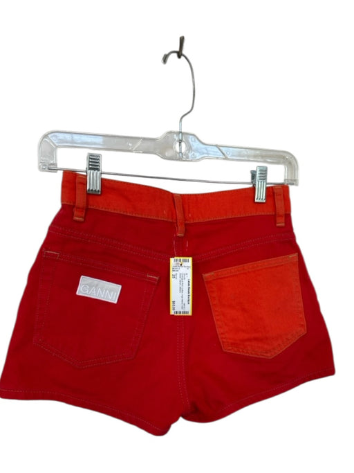 Ganni Size 25 Orange & Red Cotton High Waist Color Block Denim Shorts Orange & Red / 25