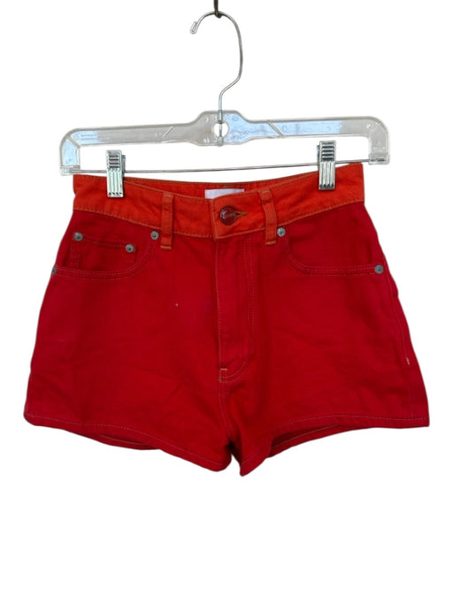 Ganni Size 25 Orange & Red Cotton High Waist Color Block Denim Shorts Orange & Red / 25