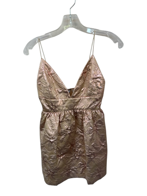 Alice & Olivia Size 0 Rose Gold Polyester Spaghetti Strap Jaquard Flowers Dress Rose Gold / 0
