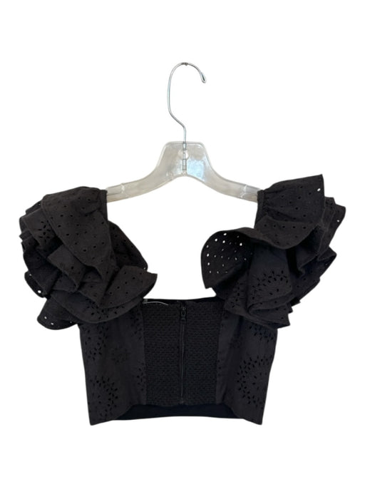 Alice & Olivia Size 0 Black Cotton Short Sleeve Eyelet Cropped Top Black / 0