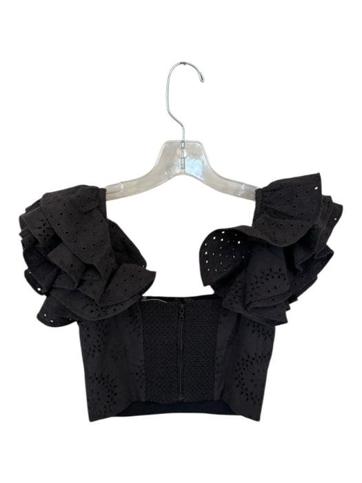Alice & Olivia Size 0 Black Cotton Short Sleeve Eyelet Cropped Top Black / 0