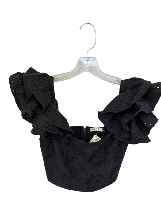 Alice & Olivia Size 0 Black Cotton Short Sleeve Eyelet Cropped Top Black / 0