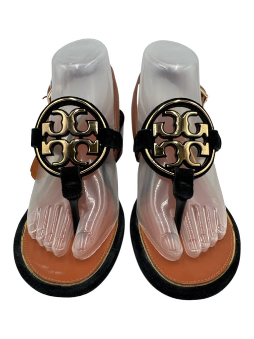Tory Burch Shoe Size 7.5 Black, Brown & Gold Leather Upper Logo Thong Sandals Black, Brown & Gold / 7.5