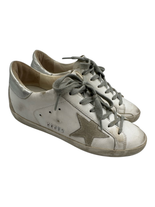 Golden Goose Shoe Size 37 White & Gray Leather Upper Distressed Low Top Sneakers White & Gray / 37