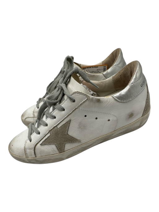 Golden Goose Shoe Size 37 White & Gray Leather Upper Distressed Low Top Sneakers White & Gray / 37