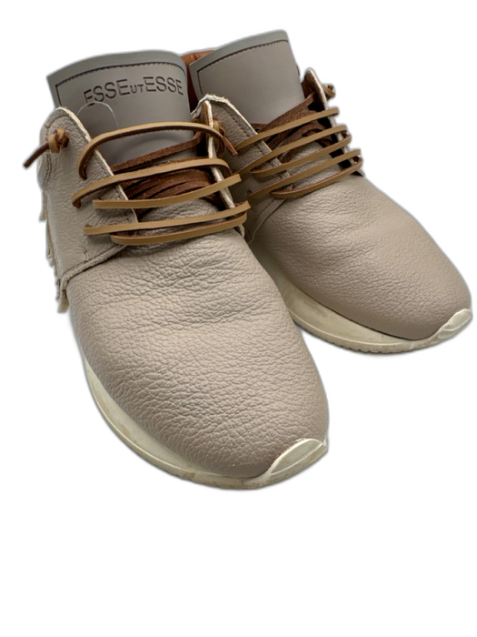 Esseutesse Shoe Size 39 Taupe & Gold Leather Metallic Detail Fringe Sneakers Taupe & Gold / 39