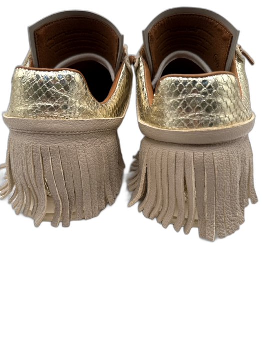 Esseutesse Shoe Size 39 Taupe & Gold Leather Metallic Detail Fringe Sneakers Taupe & Gold / 39