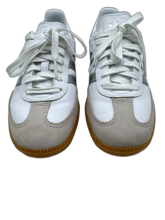 Adidas Shoe Size 8 White, Taupe, Silver Leather 3 Stripe Low Top Sneakers White, Taupe, Silver / 8