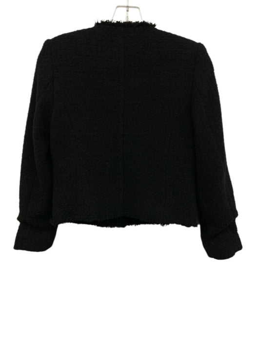 Mango Size XS Black Cotton & Wool Blend Tweed Button Front Shoulder Pads Jacket Black / XS