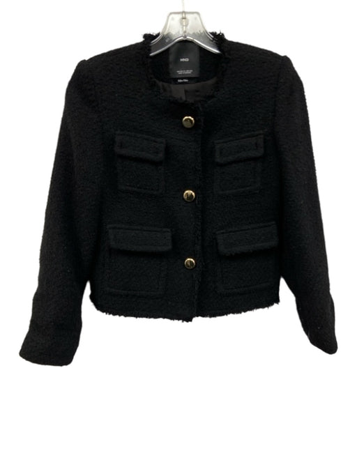 Mango Size XS Black Cotton & Wool Blend Tweed Button Front Shoulder Pads Jacket Black / XS
