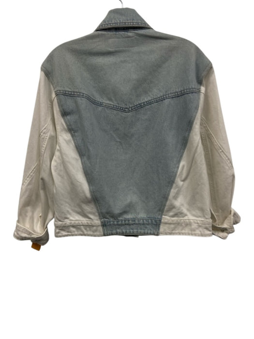 BlankNYC Size XS Light Wash & White Cotton Denim Color Block Button Front Jacket Light Wash & White / XS