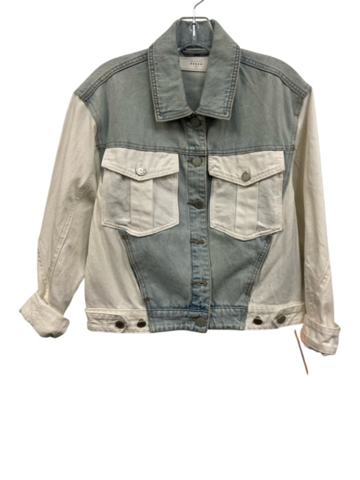 BlankNYC Size XS Light Wash & White Cotton Denim Color Block Button Front Jacket Light Wash & White / XS