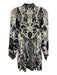 Farm Rio Size XS White & Black Viscose Floral Long Sleeve high neck Dress White & Black / XS