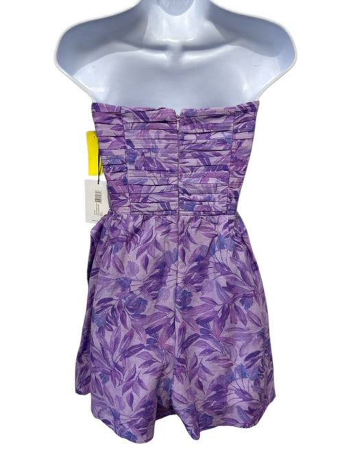 AMUR Size 4 Purple & Navy Cotton & Hemp Floral Pleats Sleeveless Romper Purple & Navy / 4