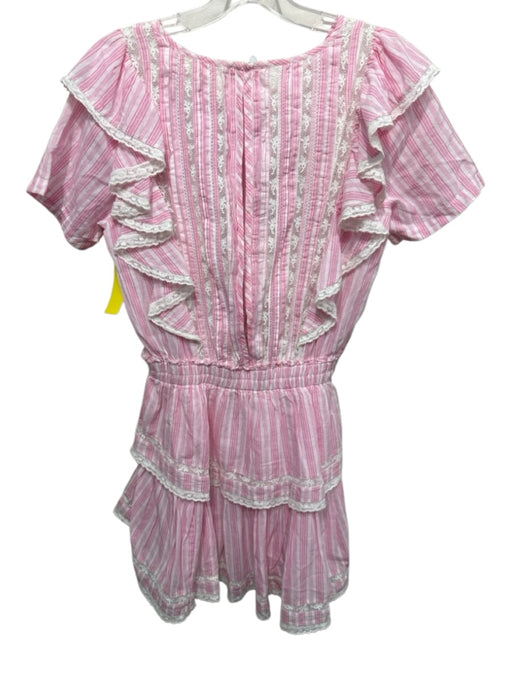 Loveshackfancy Size S Pink & White Cotton Ruffle Cap Sleeve Lace Detail Dress Pink & White / S
