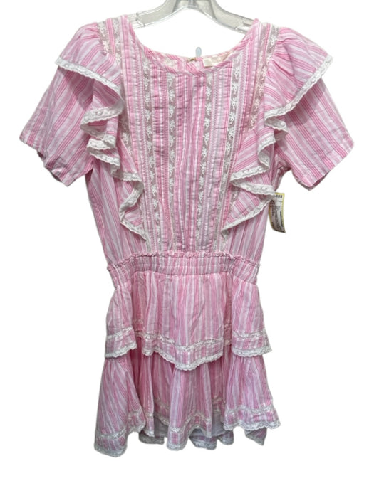 Loveshackfancy Size S Pink & White Cotton Ruffle Cap Sleeve Lace Detail Dress Pink & White / S