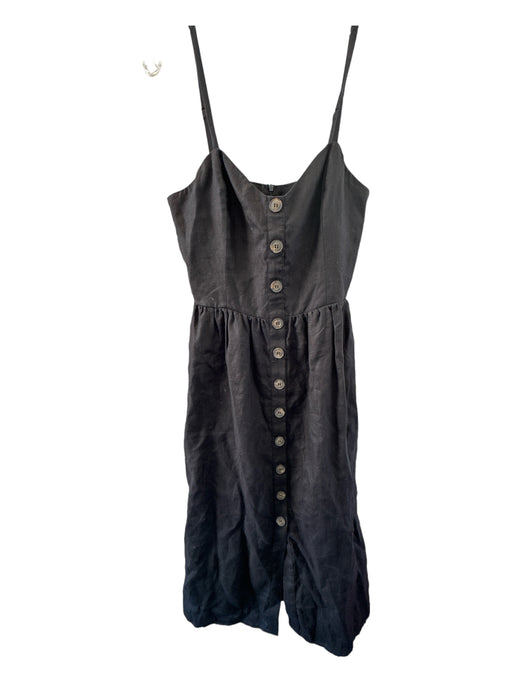 Reformation Size 8 Black Linen Button Down Midi Dress Black / 8