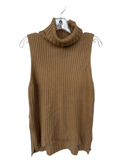 J.O.A Size M Camel Viscose Blend Turtleneck Knit Zipper Sides Sleeveless Sweater Camel / M