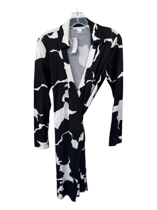 Diane Von Furstenberg Size 8 Black & White Silk Long Sleeve Abstract Wrap Dress Black & White / 8