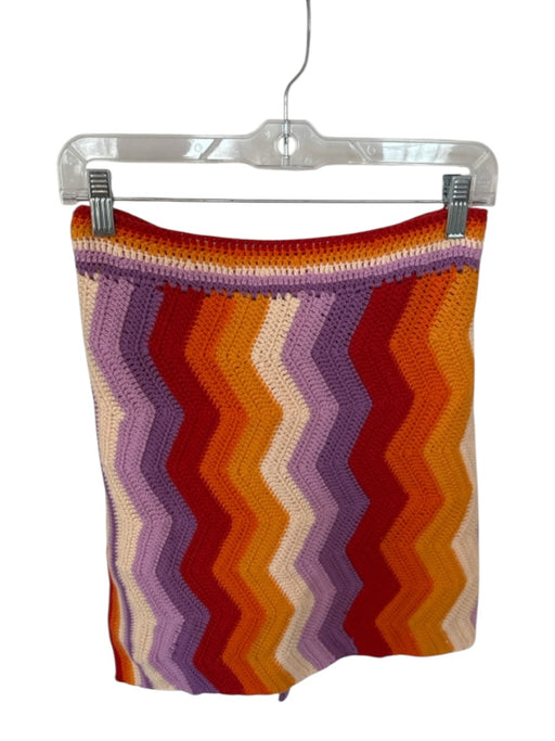 Farm Rio Size L Multi Cotton Blend Wrap Stripes Crochet Chevron Skirt Multi / L