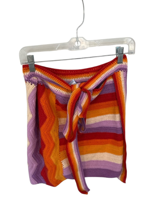 Farm Rio Size L Multi Cotton Blend Wrap Stripes Crochet Chevron Skirt Multi / L