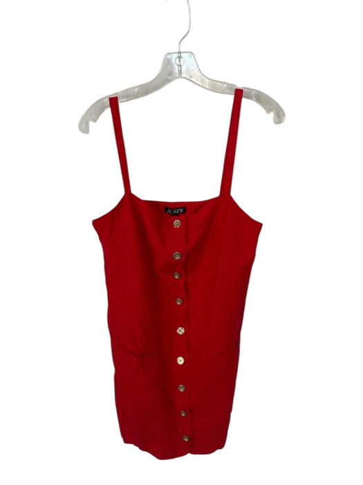 J Crew Size MT Red Linen & Viscose Front Button Front Pockets Thin Strap Dress Red / MT