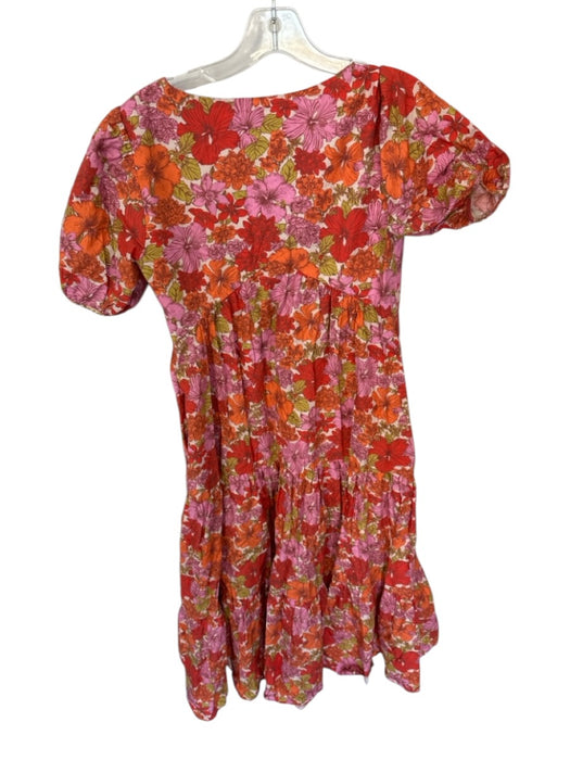 Coco Shop Size S Pink & Orange Cotton Blend Puff Sleeves V Neck Maxi Dress Pink & Orange / S